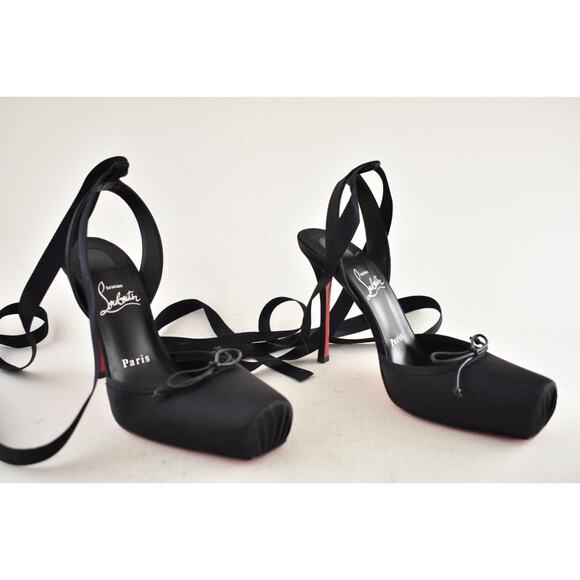 Christian Louboutin Cassia Lace Up 100 Black Tie Ballet Sandal Heel Pump 36 - Picture 4 of 15
